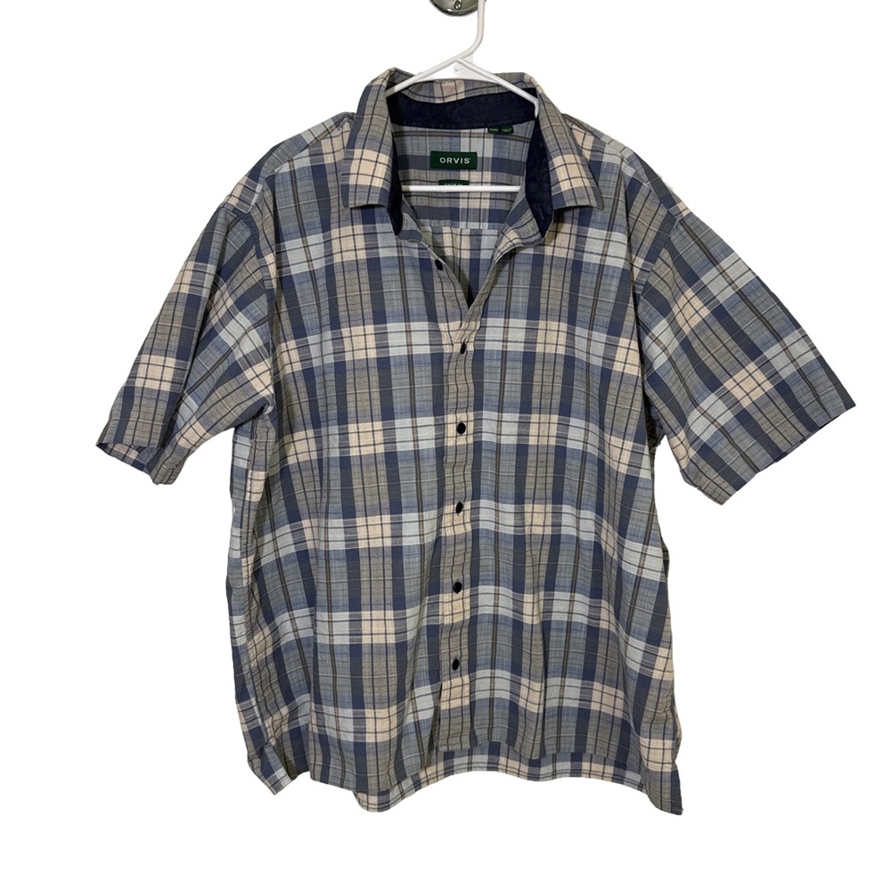 Orvis Shirt Men's XXL Plaid Short Sleeve Button-Up Utility Work Cotton Fishing